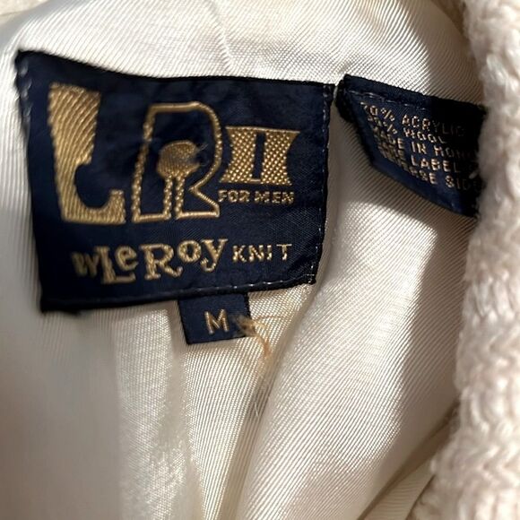 70's LeRoy Grandpa Chunky Wool Blend Textured Knit Oversized Sweater Jacket M - Picture 16 of 17